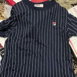 Fila Guillo Mens Shirt navy blue pin stripes US Large size Mint condition
